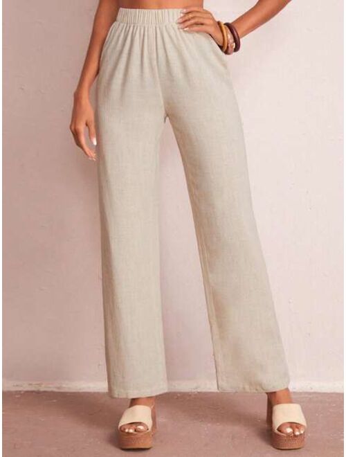 EMERY ROSE Elastic Waist Solid Wide Leg Pants