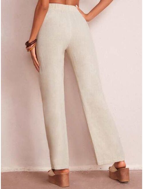 EMERY ROSE Elastic Waist Solid Wide Leg Pants