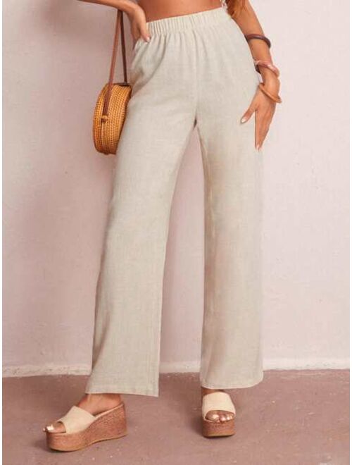 EMERY ROSE Elastic Waist Solid Wide Leg Pants