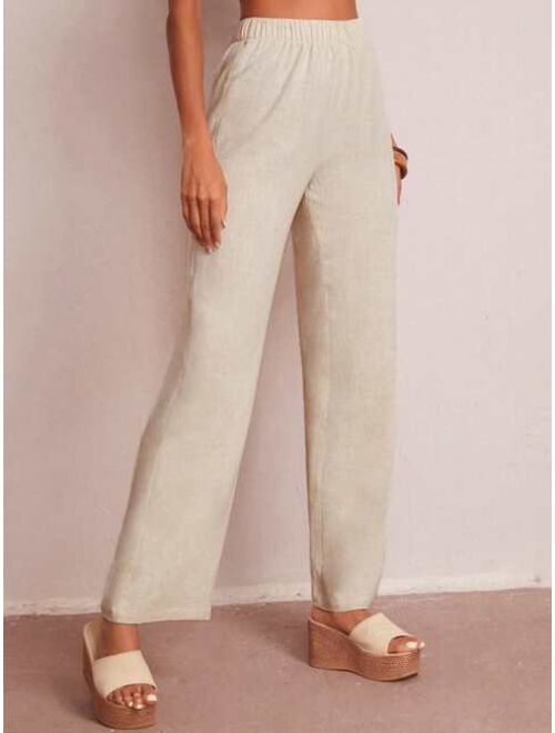 EMERY ROSE Elastic Waist Solid Wide Leg Pants