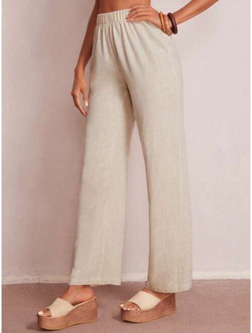 EMERY ROSE Elastic Waist Solid Wide Leg Pants