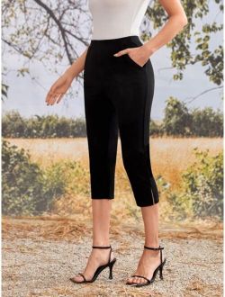 Slit Hem Cropped Pants