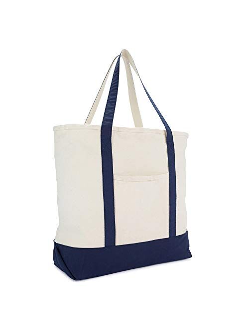 Dalix 22" Heavy Duty Cotton Canvas Tote Bag (Zippered)