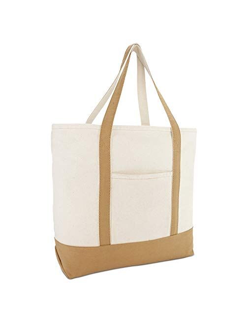 Dalix 22" Heavy Duty Cotton Canvas Tote Bag (Zippered)