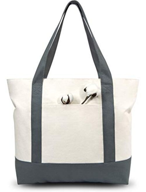 TOPDesign 1 | 3 | 6 | 30 Pack Stylish Canvas Tote Bag with an External Pocket, Top Zipper Closure, Daily Essentials (Black/Natural Pack of 1)