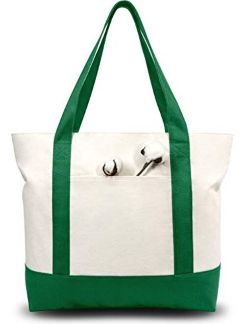 TOPDesign 1 | 3 | 6 | 30 Pack Stylish Canvas Tote Bag with an External Pocket, Top Zipper Closure, Daily Essentials (Black/Natural Pack of 1)