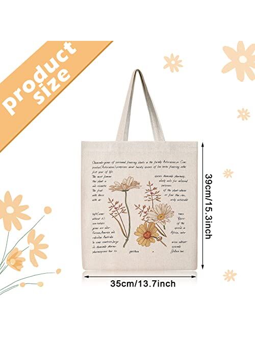 Saintrygo 4 Pieces Canvas Tote Bag Flowers Shopping Bag Gift Beautiful Floral Tote Bag Aesthetic Reusable Grocery Shopping Bag School Tote Book Lover Tote Makeup Bags for