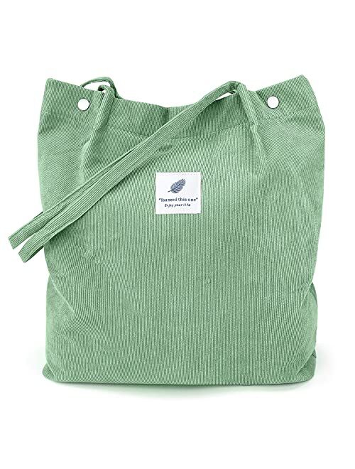 LHMTQVK Corduroy Tote Bags for Women Girls, Large Capacity Corduroy Bag Reusable Grocery Shoulder Bag with Inner Pockets