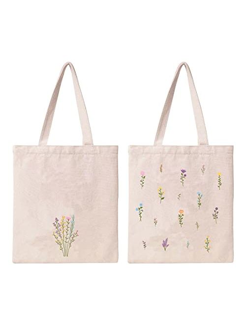 Kazova Floral Cotton Canvas Tote Bag Minimalist Bouquet Aesthetic Tote Bag Reusable Canvas Shopping Wildflower Botanical Flower Tote Bag gift for her