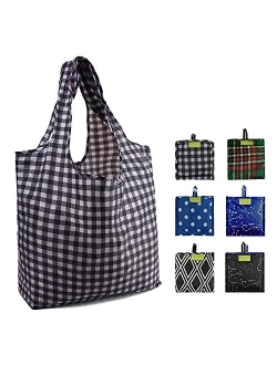 BeeGreen Shopping Bags Reusable Grocery Tote Bags 6 Pack XLarge 50LBS Ripstop Geometric Fashion Recycling Bags with Pouch Bulk Machine Washable Nylon Bags Black Gray Blue