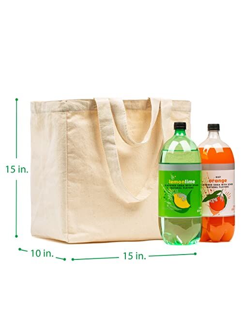 VeraMia Canvas Grocery Bag 3pc Jumbo Set with Real Pockets, Long Shoulder Strap and Short Handle. Reusable Shopping Bags for Groceries Heavy Duty, Foldable, Washable, Unb