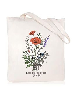 Andeiltech Canvas Tote Bag for Women Aesthetic butterfly FlowerTote Bag Book Shoulder Reusable Grocery Bags Mother's Day Gift