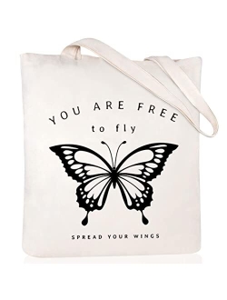 Andeiltech Canvas Tote Bag for Women Aesthetic butterfly FlowerTote Bag Book Shoulder Reusable Grocery Bags Mother's Day Gift