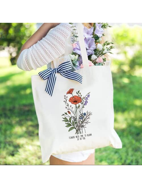 Andeiltech Canvas Tote Bag for Women Aesthetic butterfly FlowerTote Bag Book Shoulder Reusable Grocery Bags Mother's Day Gift