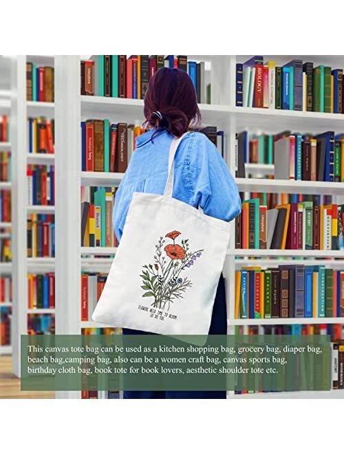 Andeiltech Canvas Tote Bag for Women Aesthetic butterfly FlowerTote Bag Book Shoulder Reusable Grocery Bags Mother's Day Gift