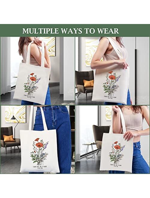 Andeiltech Canvas Tote Bag for Women Aesthetic butterfly FlowerTote Bag Book Shoulder Reusable Grocery Bags Mother's Day Gift