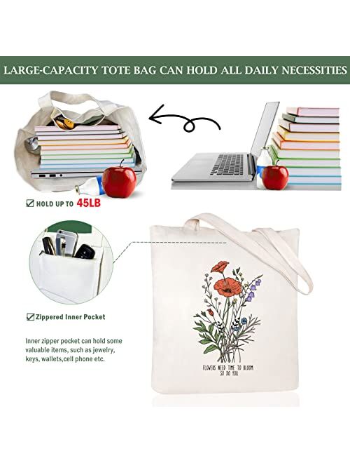 Andeiltech Canvas Tote Bag for Women Aesthetic butterfly FlowerTote Bag Book Shoulder Reusable Grocery Bags Mother's Day Gift