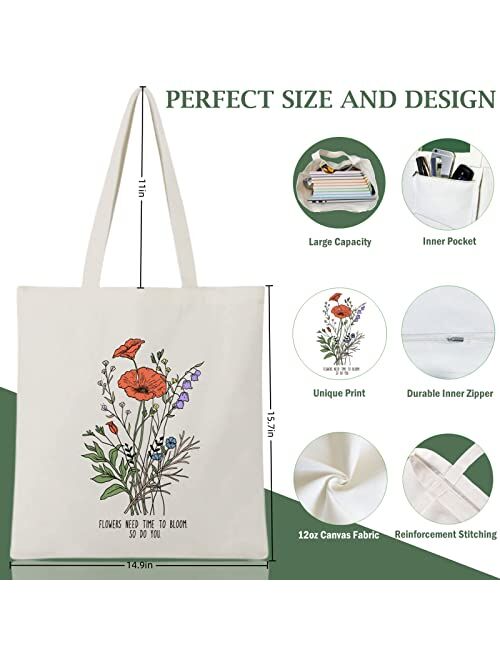 Andeiltech Canvas Tote Bag for Women Aesthetic butterfly FlowerTote Bag Book Shoulder Reusable Grocery Bags Mother's Day Gift