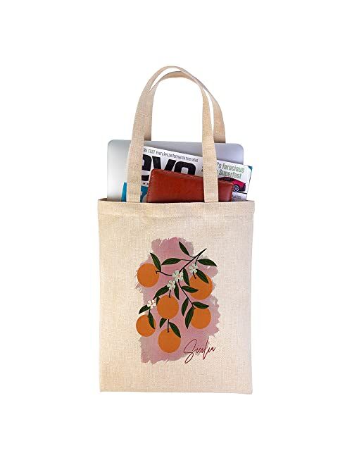 Shun Tao Chao De Pu Stylish Fruit Tote Bags Fresh Lemon,Orange and Strawberry Tote Bag Aesthetic Cute Reusable Shopping Bags for Woman Washable (12x14 in,Lemon-3)