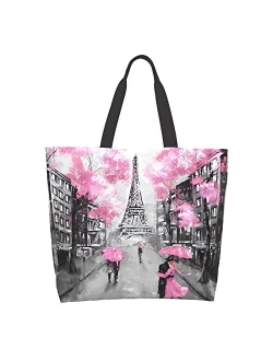 Sweetshow Eiffel Tower Grocery Bag French Tote Shopping Bag, Stylish Paris Street Gift Bag Paris Reusable Shoulder Bag Handbag