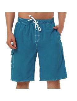 lars amadeus Men's Shorts Summer Drawstring Elastic Waist Solid Beach Board Swim Shorts