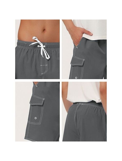 lars amadeus Men's Shorts Summer Drawstring Elastic Waist Solid Beach Board Swim Shorts