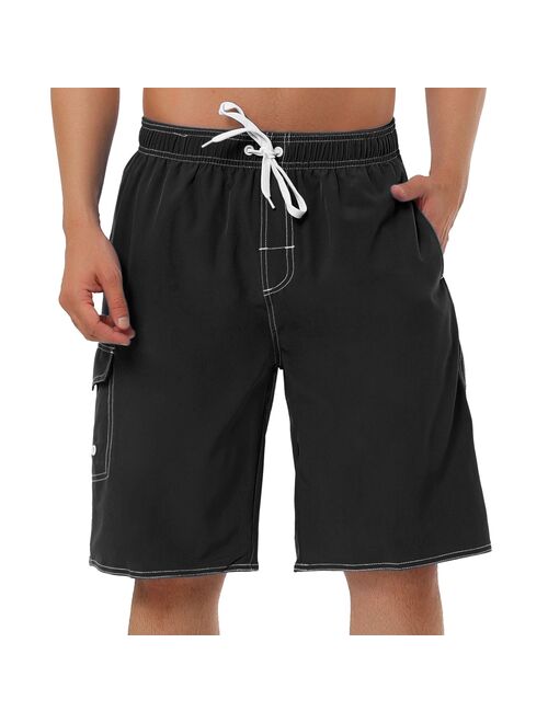 lars amadeus Men's Shorts Summer Drawstring Elastic Waist Solid Beach Board Swim Shorts