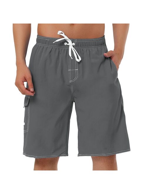 lars amadeus Men's Shorts Summer Drawstring Elastic Waist Solid Beach Board Swim Shorts