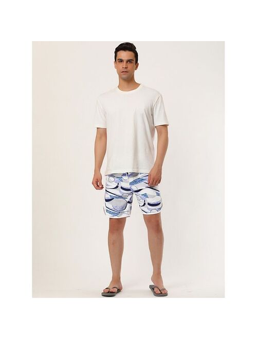 lars amadeus Men's Shorts Drawstring Swim Shorts Printed Summer Board Shorts