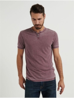 Men's Burnout Button Notch Short Sleeve Tshirt