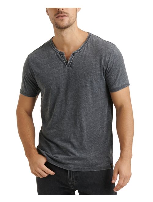 LUCKY BRAND Men's Burnout Button Notch Short Sleeve Tshirt