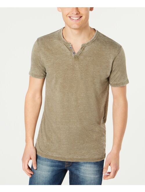 LUCKY BRAND Men's Burnout Button Notch Short Sleeve Tshirt