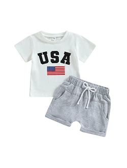 Naranjaburbuja Baby Boy 4th of July Outfit Infant Short Sleeve USA Tshirt Top Casual Shorts Set 2Pcs Independence Day Clothes