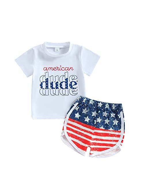 Naranjaburbuja Baby Boy 4th of July Outfit Infant Short Sleeve USA Tshirt Top Casual Shorts Set 2Pcs Independence Day Clothes