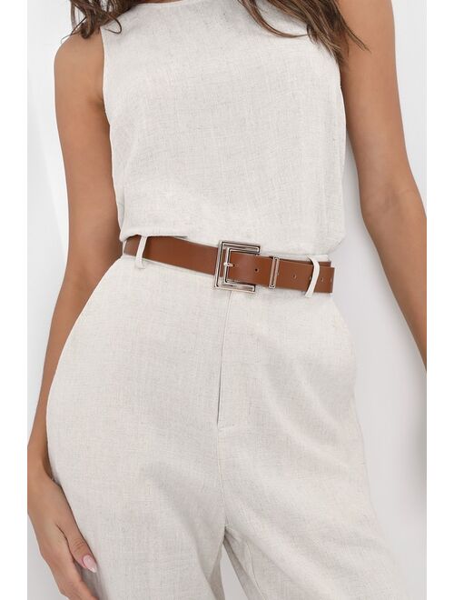 Lulus Naturally Stylish Cognac Cutout Buckle Belt