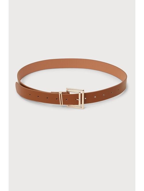 Lulus Naturally Stylish Cognac Cutout Buckle Belt