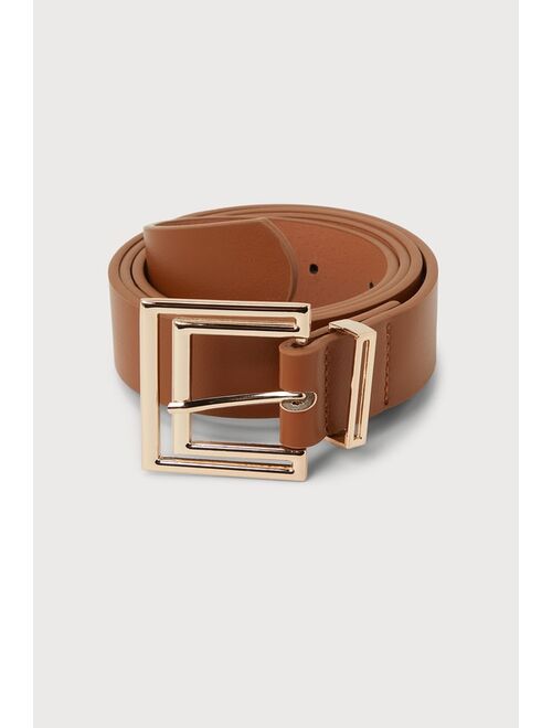 Lulus Naturally Stylish Cognac Cutout Buckle Belt