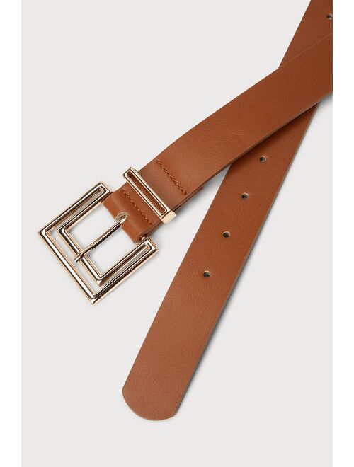 Lulus Naturally Stylish Cognac Cutout Buckle Belt