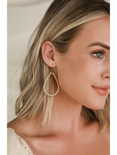 Lulus Tears Beading Down Gold Teardrop Earrings