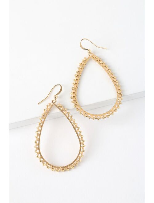 Lulus Tears Beading Down Gold Teardrop Earrings