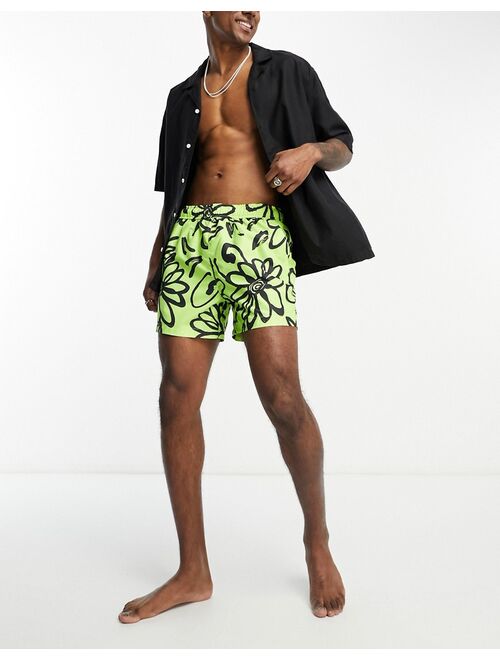 River Island floral swim short in lime