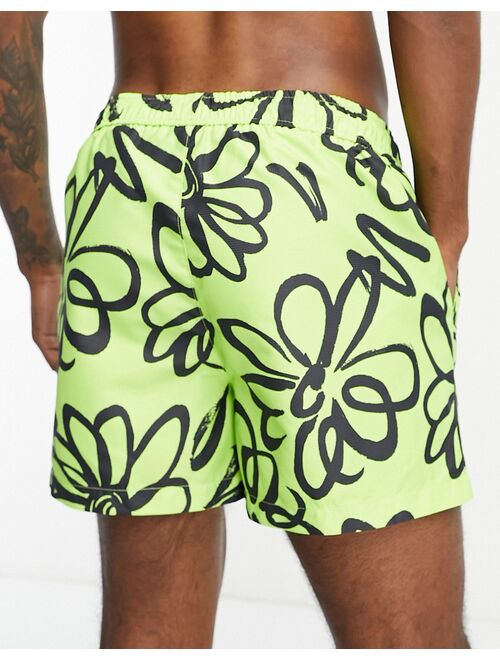 River Island floral swim short in lime