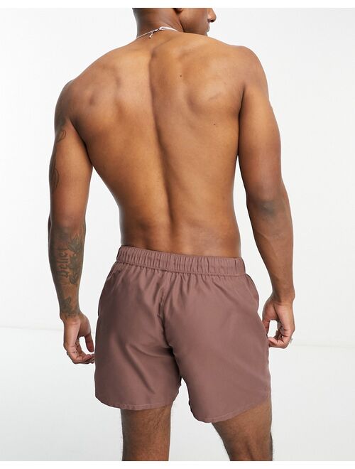 ASOS DESIGN swim shorts in short length in brown