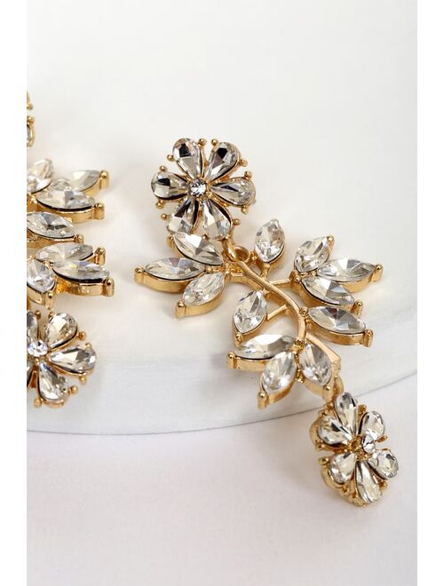 Lulus This Eternal Love 14KT Gold Rhinestone Statement Earrings