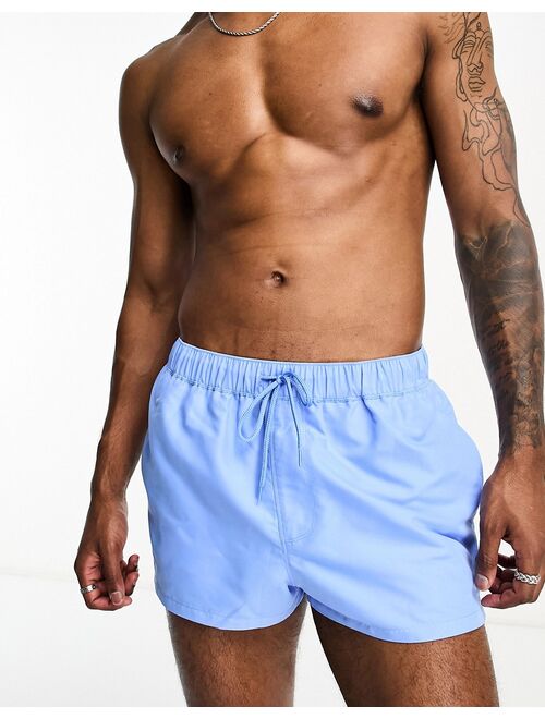 ASOS DESIGN swim shorts in super short length in blue