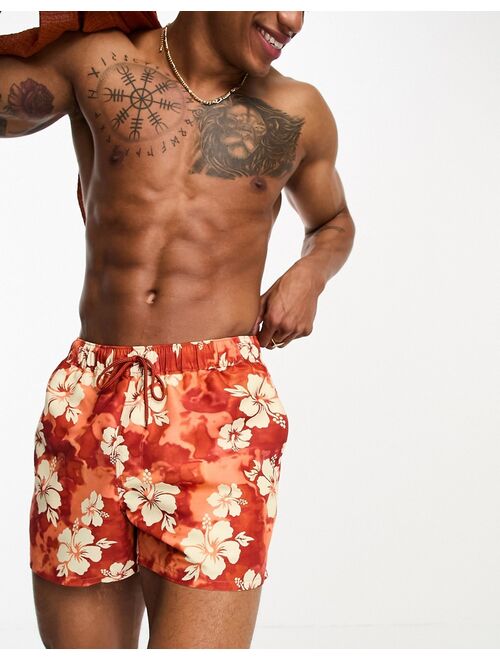 ASOS DESIGN swim shorts in short length in red floral print