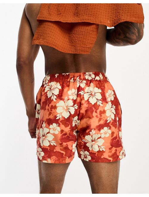 ASOS DESIGN swim shorts in short length in red floral print