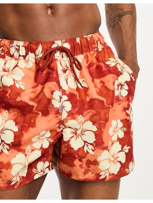 ASOS DESIGN swim shorts in short length in red floral print