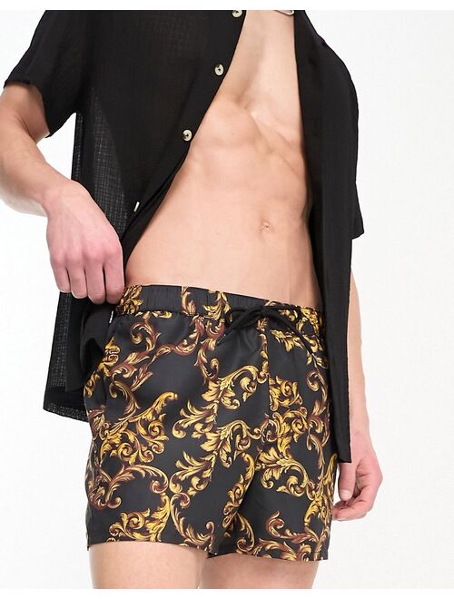 ASOS DESIGN swim shorts in short length in baroque print