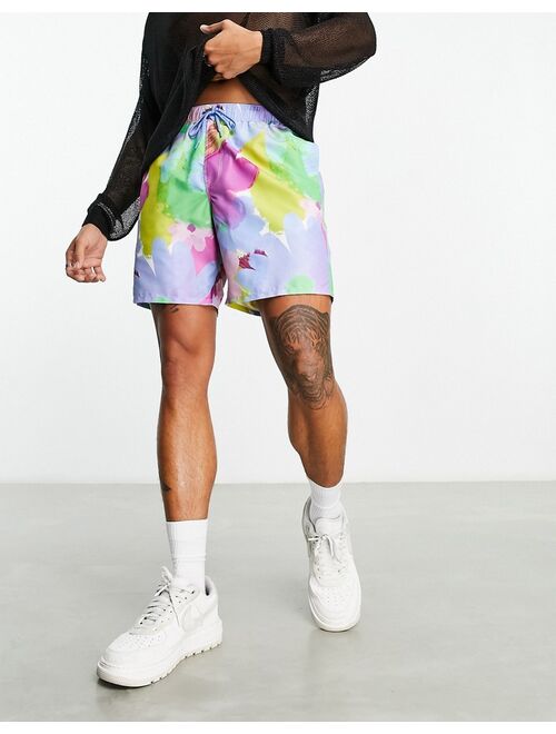 ASOS DESIGN swim shorts in mid length in abstract floral print